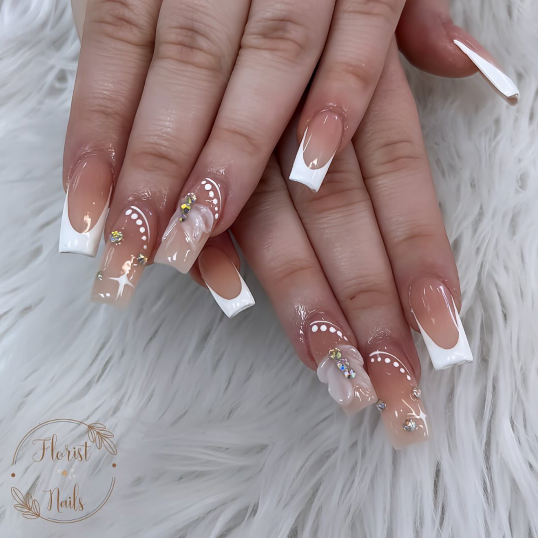 white nails with design